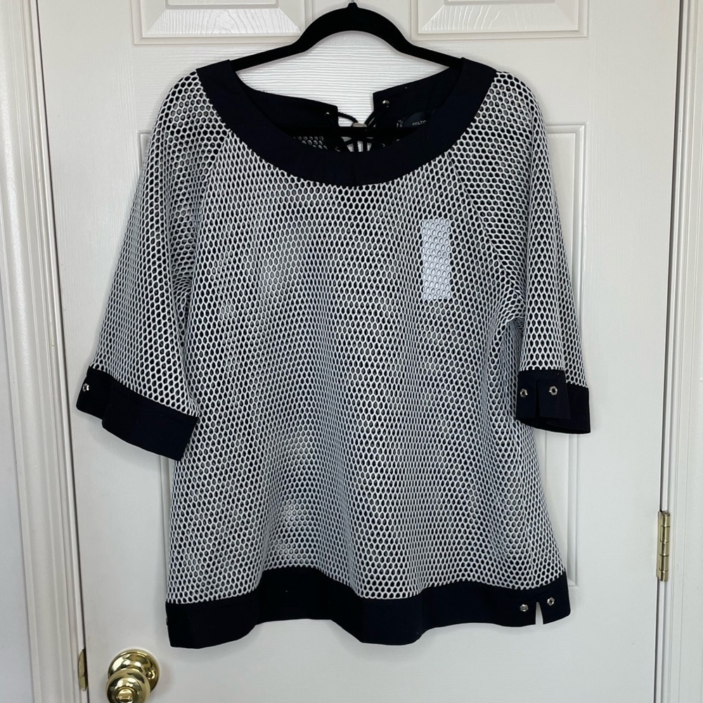 Hilton Hollis black and white mesh string tie swim vacation top shirt |‎ XL